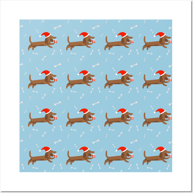 New Year and Christmas dachshund in Santa hat with bones Wall Art by Cute-Design